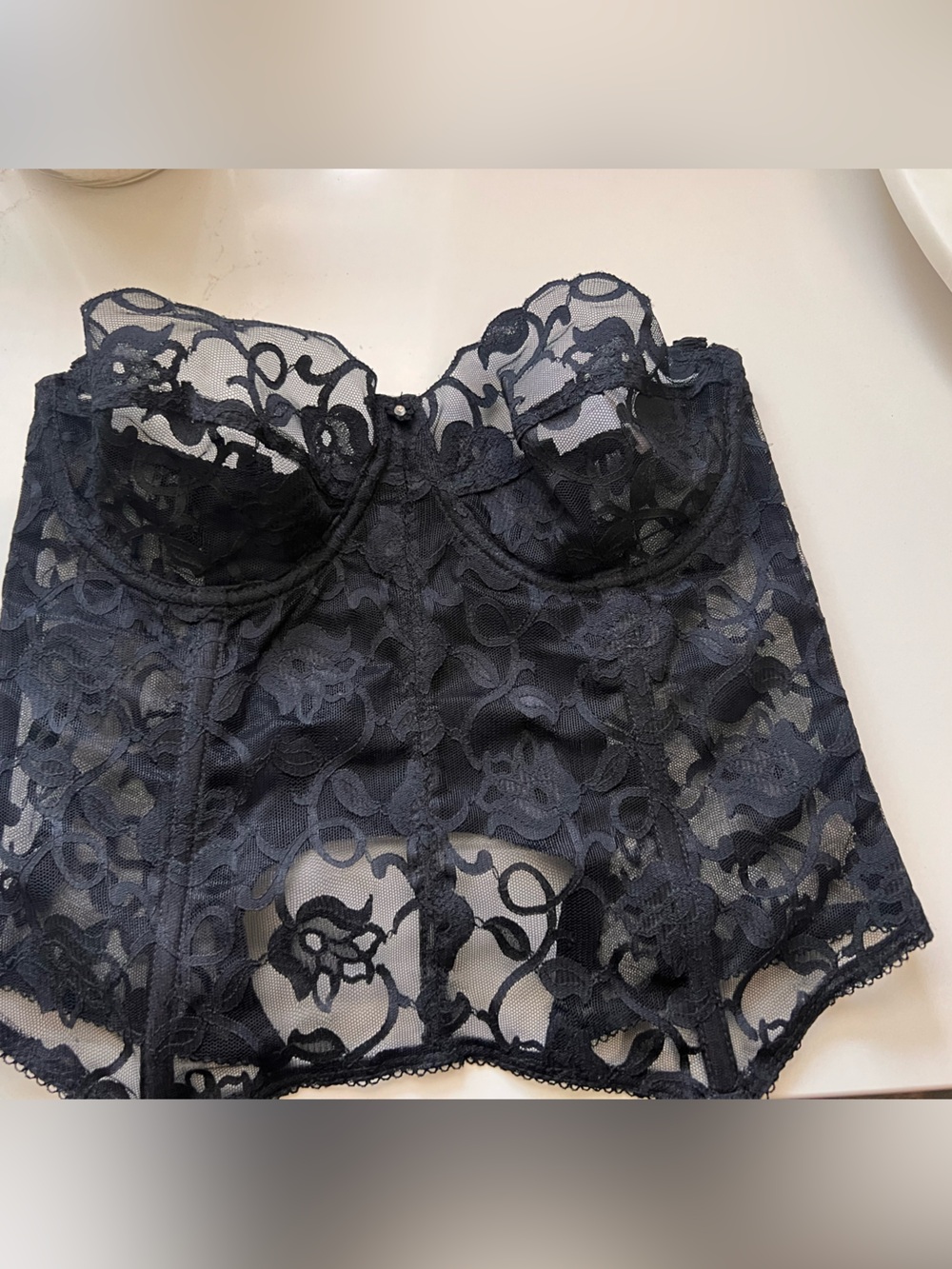 Black Lace Bustier Bra with Underwire Support